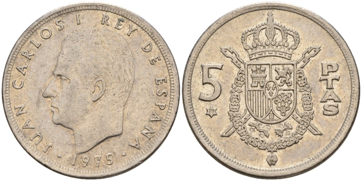 Испания 5 песет 1975 (79) Хуан Карлос I (1975-2014) KM 807 медно-никель 4155-636