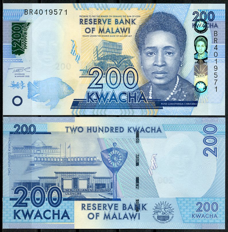 Малави 200 квача 2022 Роза Ломатинда Чибамбо, Лилонгве Pick 65A  бумага  UNC (пресс) 449-77-3