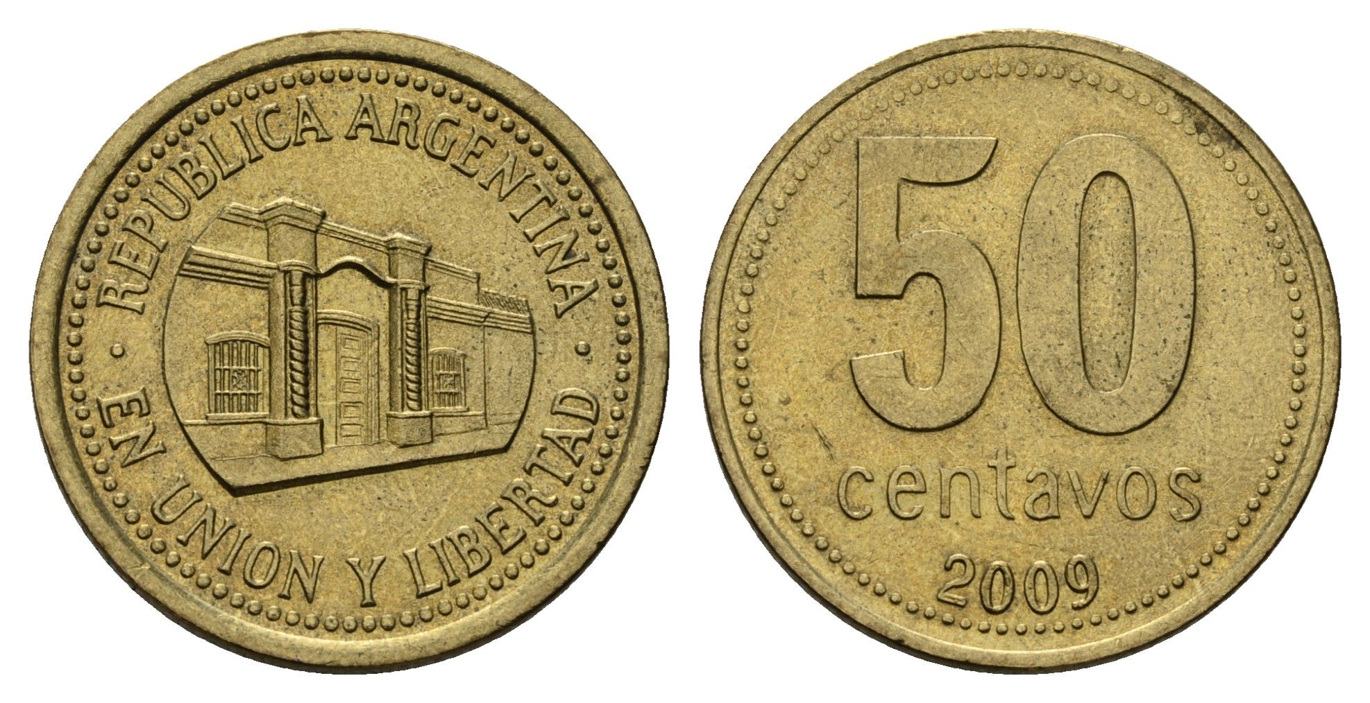 Аргентина 50 сентаво 2009 здание конгресса Тукумана KM 111 алюминиевая бронза UNC 4121-213
