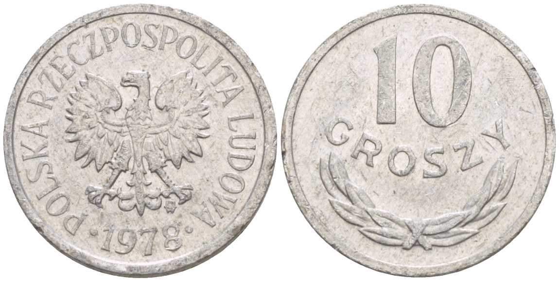 ПОЛЬША 10 ГРОШЕЙ 1978 MW KM АА47 алюминий 4549-763