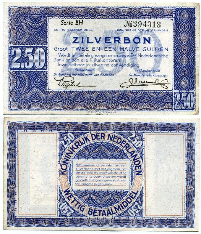 НИДЕРЛАНДЫ 2 1/2 ГУЛЬДЕНА 1938 Pick 62 бумага 444-94-2