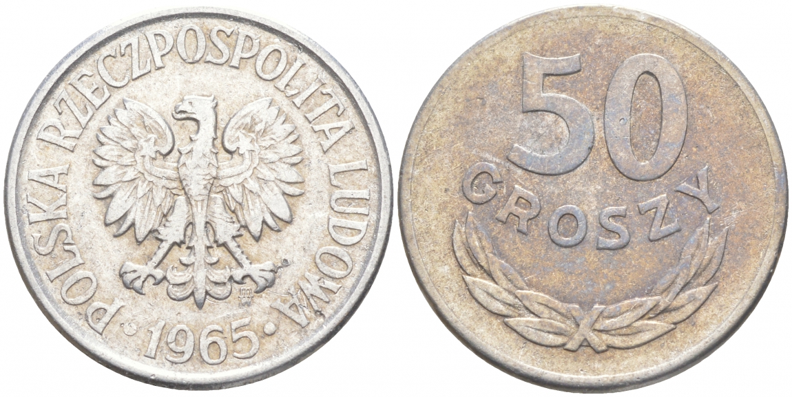 Польша 50 грошей 1965 MW KM 48.1, Parchimowicz 210b алюминий 68-327