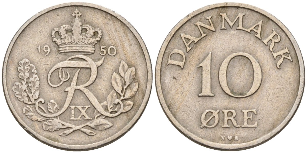 Дания 10 эре 1950 Фредерик IX (1947-1972) KM 841 медно-никель 4147-548