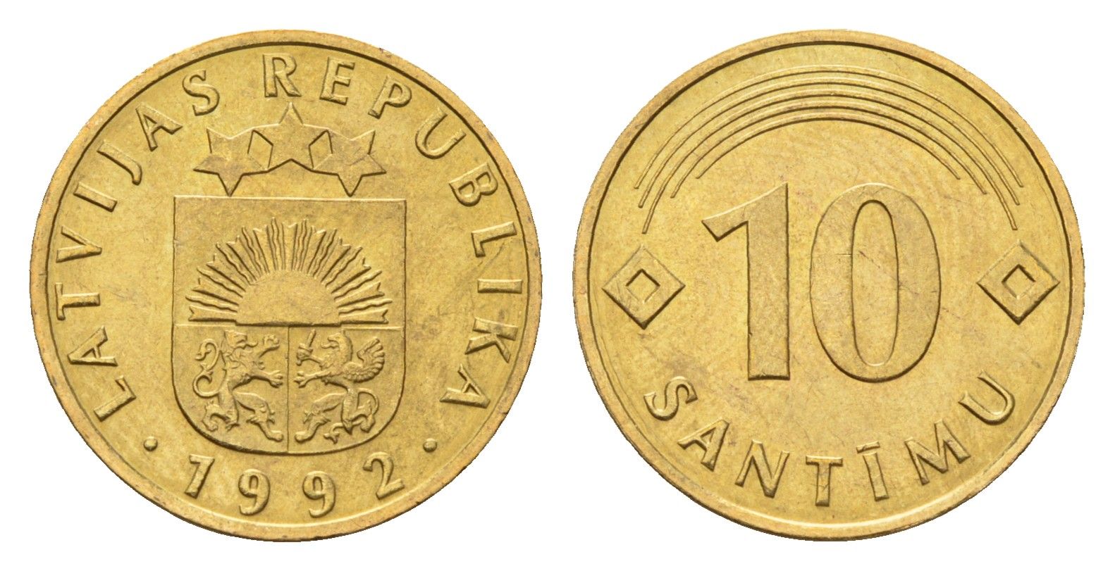 Латвия 10 сантимов 1992 KM 17 никель латунь UNC 4679-313