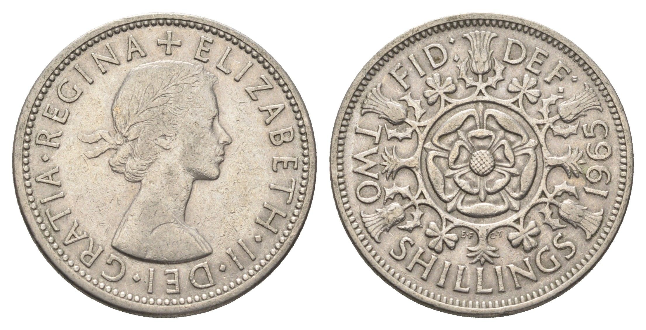 Великобритания 2 шиллинга (флорин) 1965 Елизавета II (1952-2022) KM 906, Spink 4146 медно-никель 4663-323