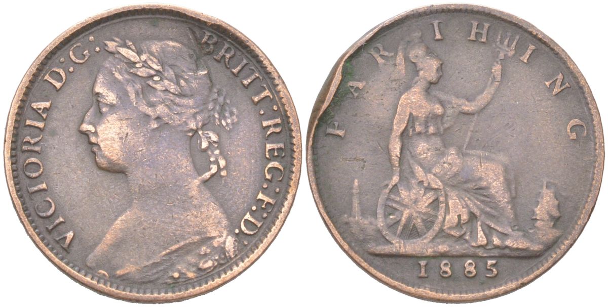 Великобритания 1 фартинг 1885 Виктория (1837-1901) KM 753, Spink 3958 бронза 4613-433