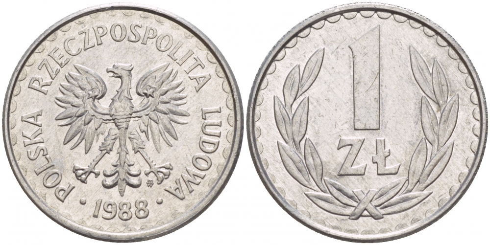 ПОЛЬША 1 ЗЛОТЫЙ 1988 MW KM 49.2 алюминий 4548-442