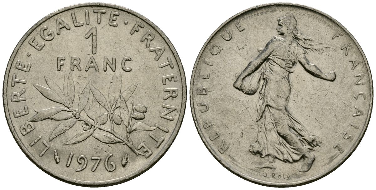 Франция 1 франк 1976 сеятель KM 925.1, Le Franc 226.4 никель 4138-313