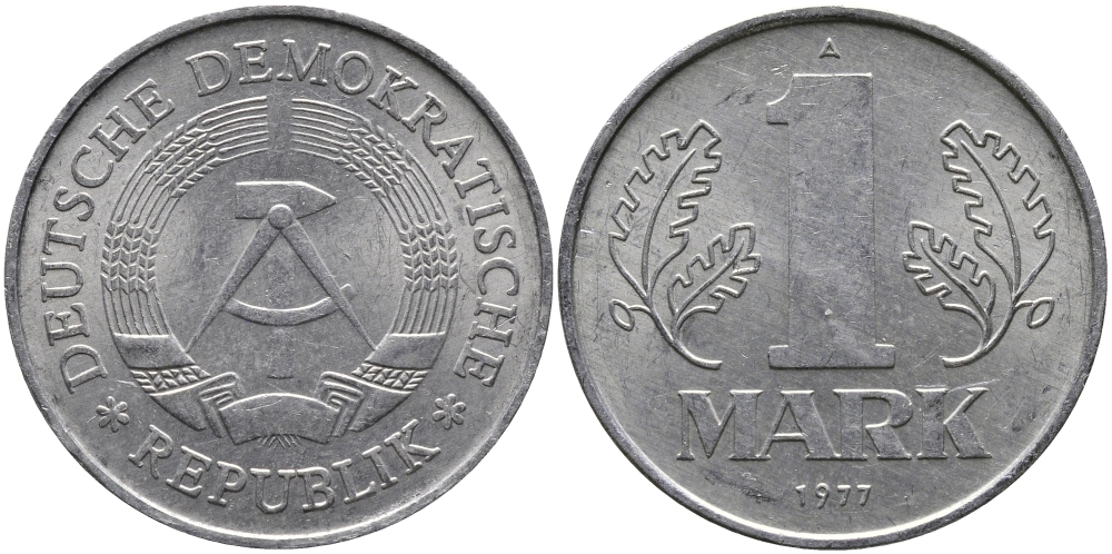 ГДР 1 МАРКА 1977 А KM 35.2 алюминий 33-325