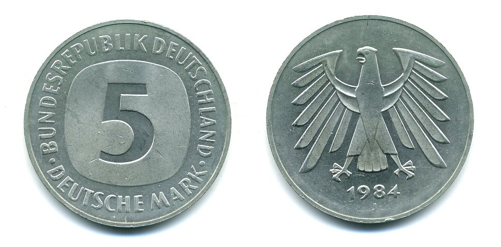 ФРГ 5 МАРОК 1984 J KM 140.1, J.415 медно-никель плакированный никелем плакированный никелем 37-1122