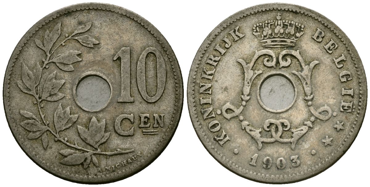 Бельгия 10 сантимов 1903 Belgie KM 49 медно-никель 4172-1115
