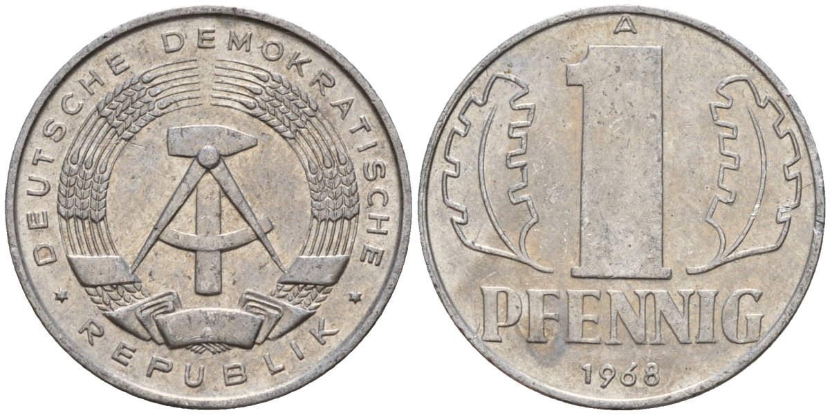 ГДР 1 пфенниг 1968 A KM 8.1 алюминий 100-619