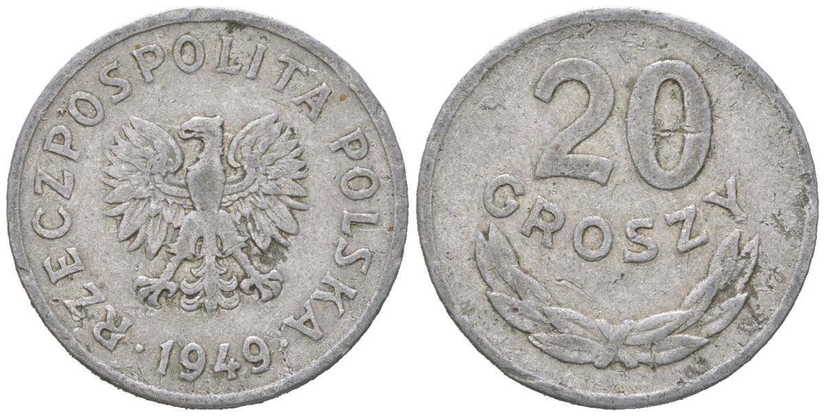 Польша 20 грошей 1949 MW Y 43a алюминий 4618-263