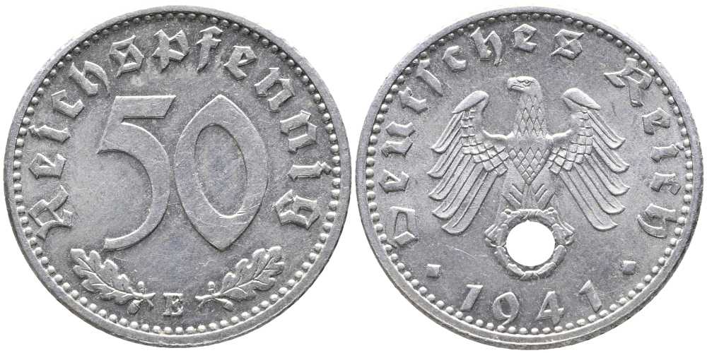 Германия 50 рейхспфеннигов 1941 E J. 372, KM 96 алюминий UNC 00-000-00