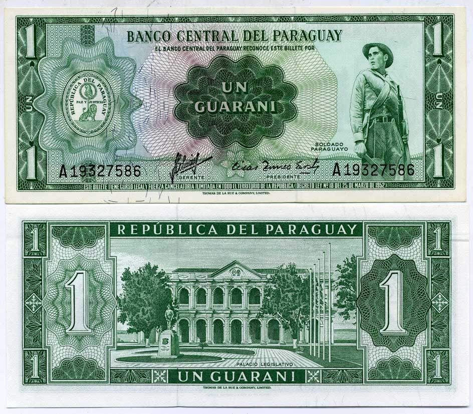 Парагвай 1 гуарани 1952 (1963) солдат, законодательный дворец Pick 193 a (2) бумага UNC (пресс) 7547-54-3