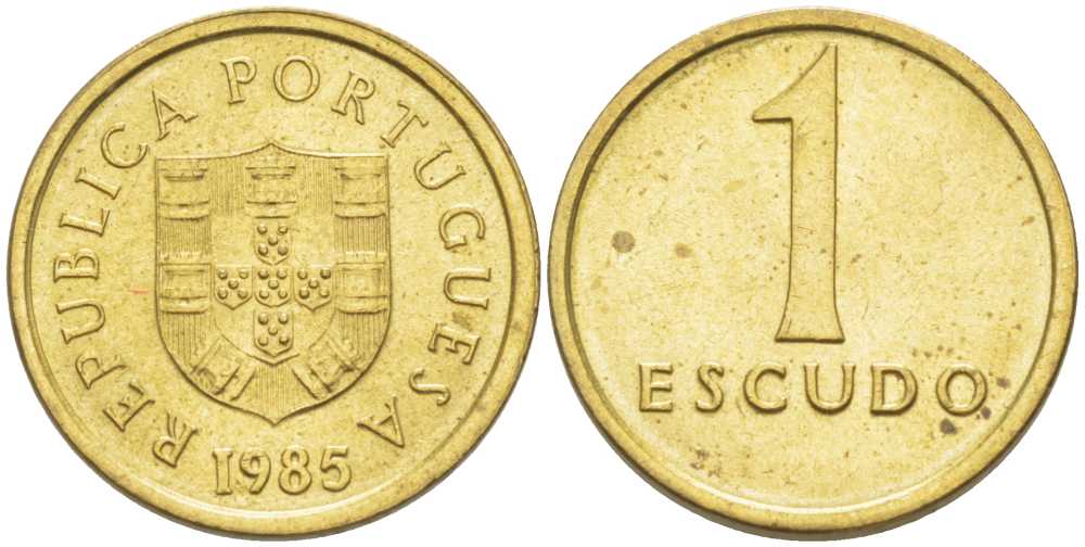 ПОРТУГАЛИЯ 1 ЭСКУДО 1985 KM 614 никель латунь 214-135