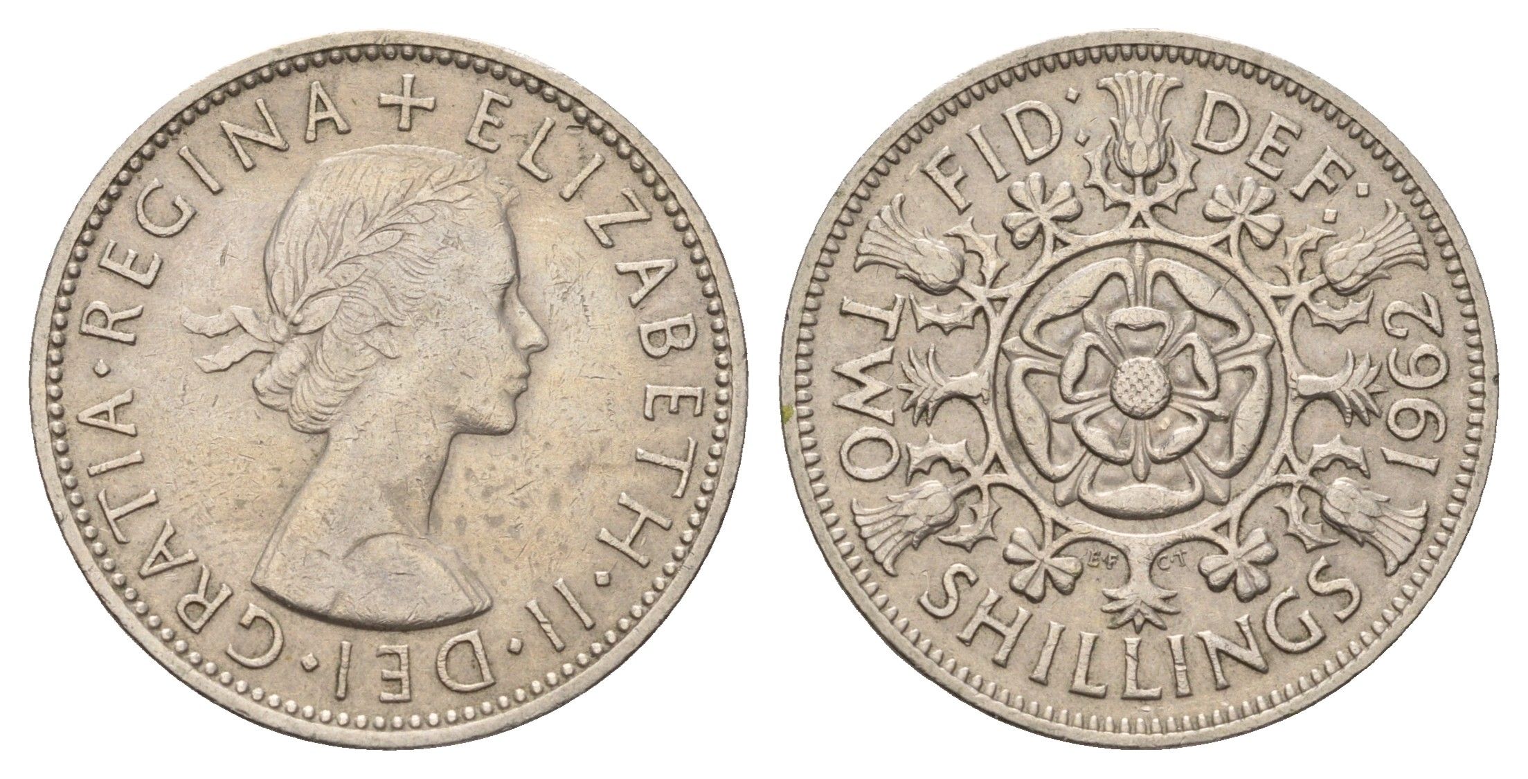 Великобритания 2 шиллинга (флорин) 1962 Елизавета II (1952-2022) KM 906, Spink 4146 медно-никель 4183-516