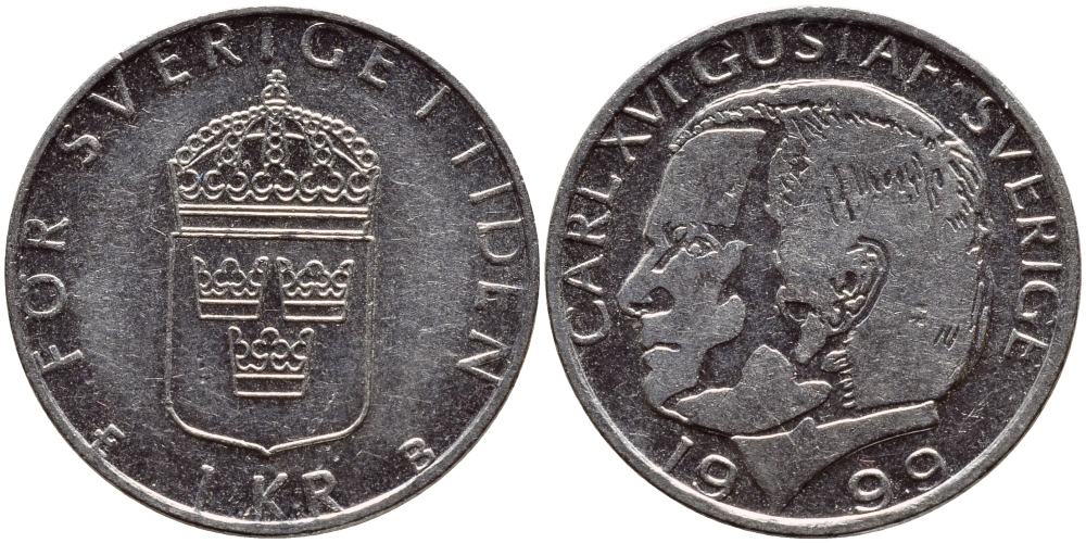 Швеция 1 крона 1999 Карл XVI Густав (1973- ) KM 852a медно-никель 89-732
