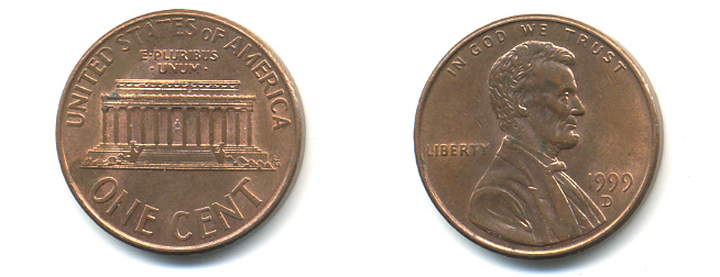 США 1 цент 1999 D, Авраам Линкольн KM 201b цинк плакированный медью 86-352