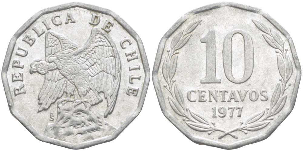 Чили 10 сентаво 1977 KM 205a алюминий 4402-416