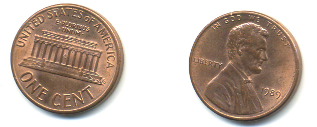 США 1 цент 1989 Линкольн KM 201b цинк плакированный медью UNC 179-425