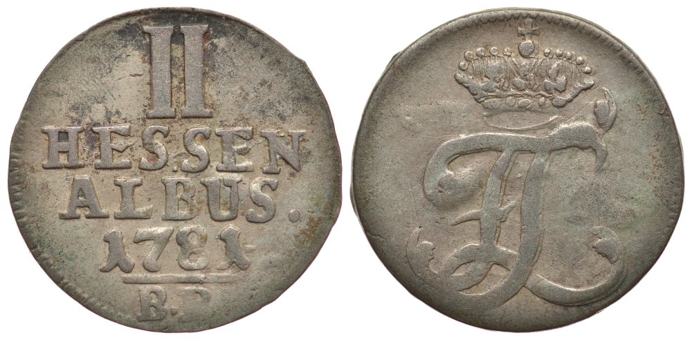 Гессен-Кассель 2 альбус 1781 BR KM 511 серебро 1522-1113