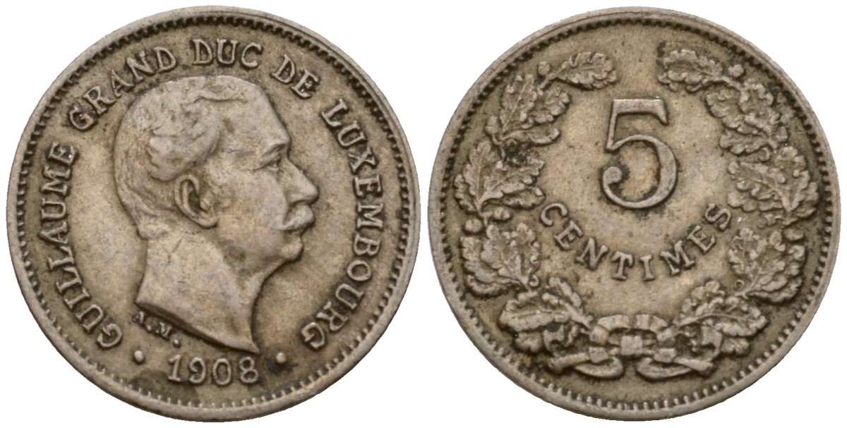 Люксембург 5 сантимов 1908 Вильгельм IV (1905-1912) KM 26 медно-никель 4602-349