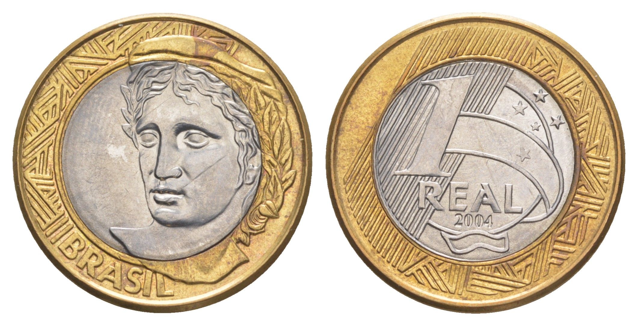 Бразилия 1 реал 2004 KM 652a биметалл UNC 4642-1257