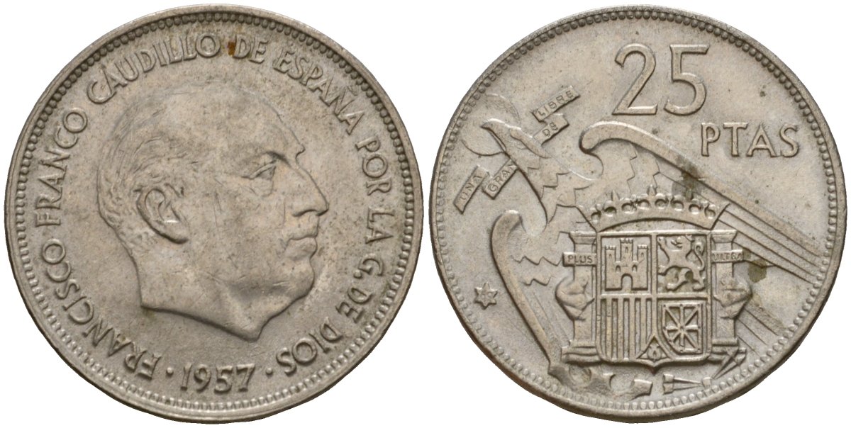 Испания 25 песет 1957 (69) KM 787 медно-никель 92-1215