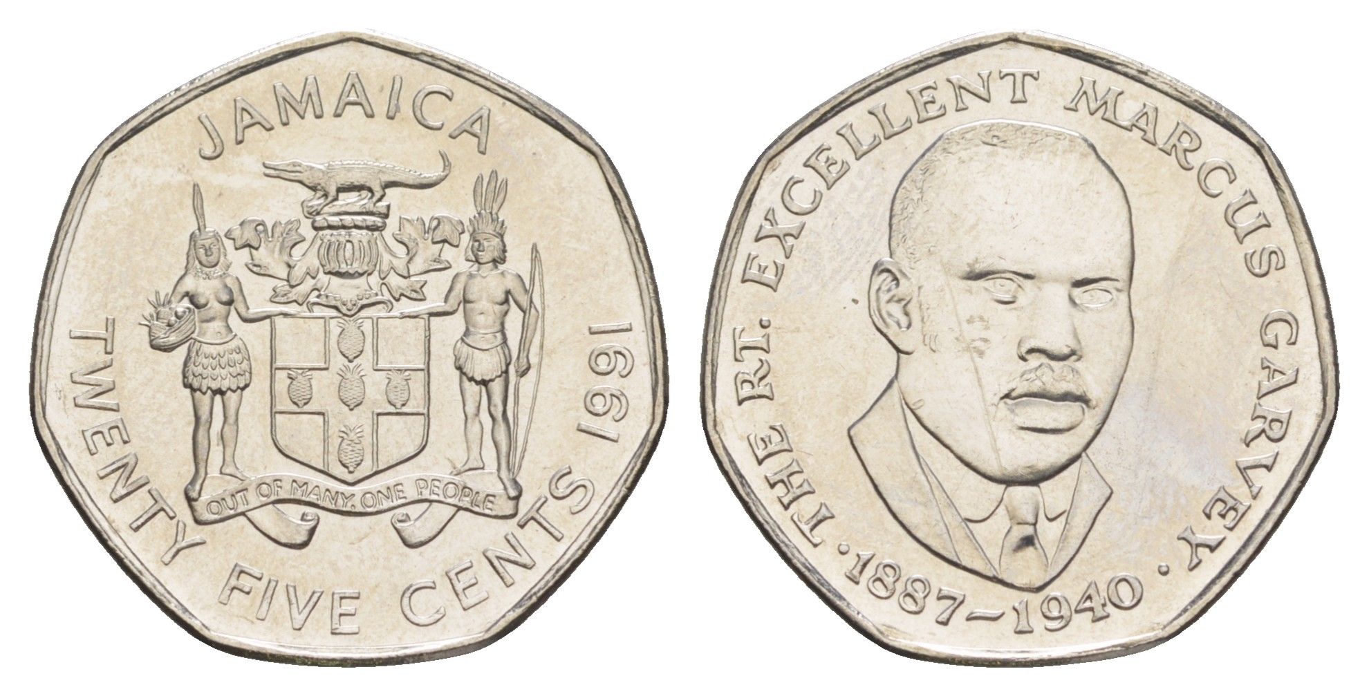 Ямайка 25 центов 1991 KM 147 сталь плакированная никелем UNC 4652-621