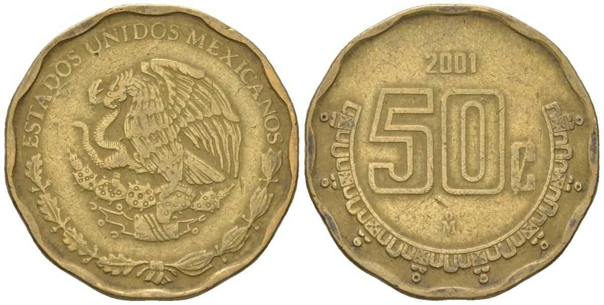 Мексика 50 сентаво 2001 M KM 549 алюминиевая бронза 4591-123