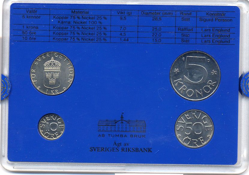 Швеция набор монетного двора из 4 монет 1987 в пластике, Карл XVI Густав (1973- ) KM MS43 UNC 4-3-7-152