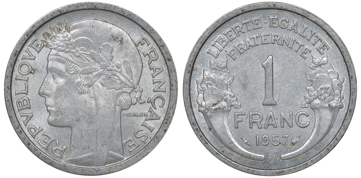 Франция 1 франк 1957 B KM 885a.2 алюминий 4163-436