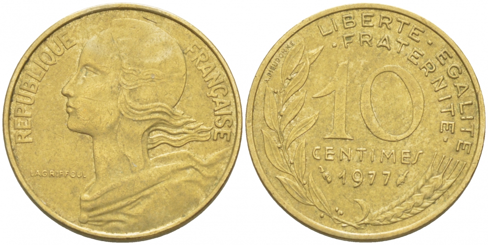 ФРАНЦИЯ 10 САНТИМОВ 1977 ТИП MARIANNE KM 929 медь алюминий никель 3309-1057