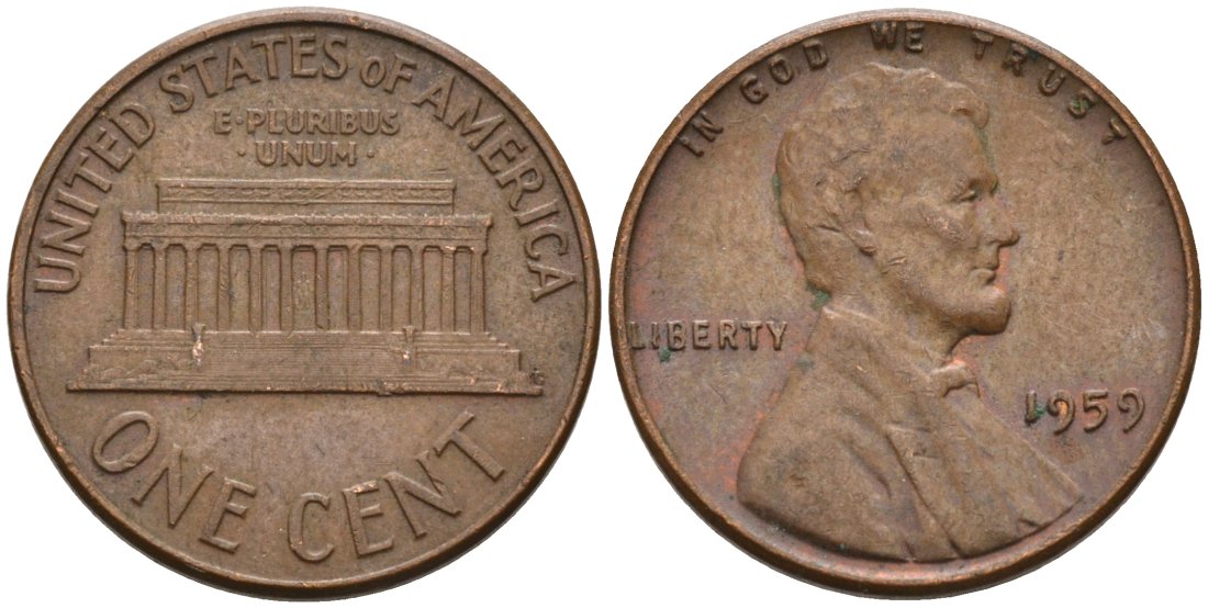 США 1 цент 1959 Авраам Линкольн KM 201 медь цинк 4564-324