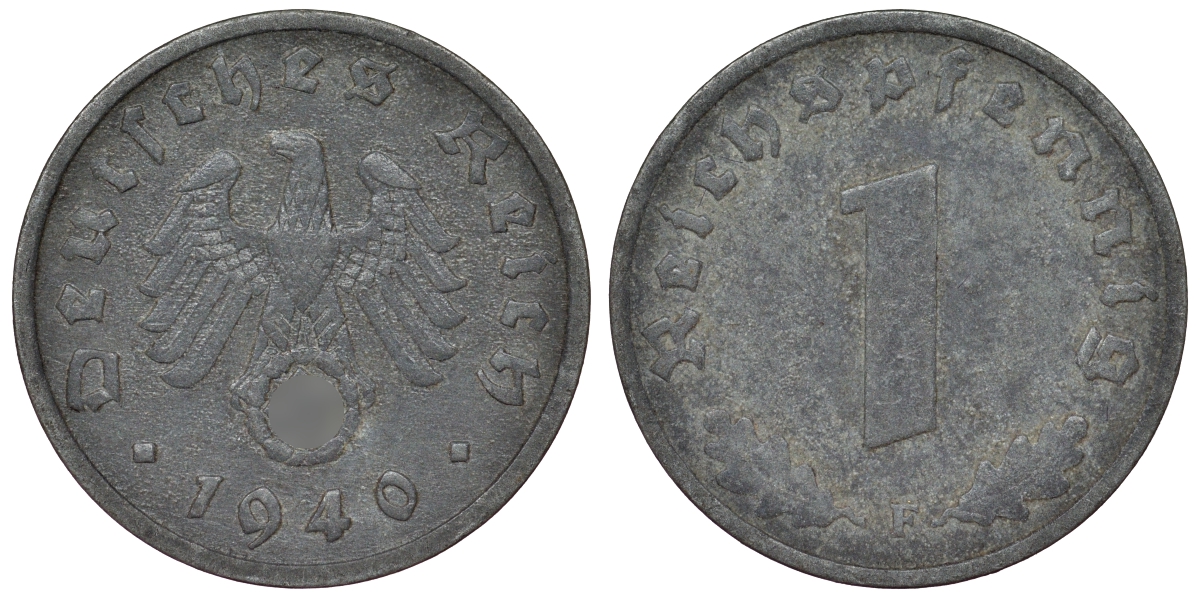 Германия 1 рейхспфенниг 1940 F KM 97, J. 369 цинк 4124-169