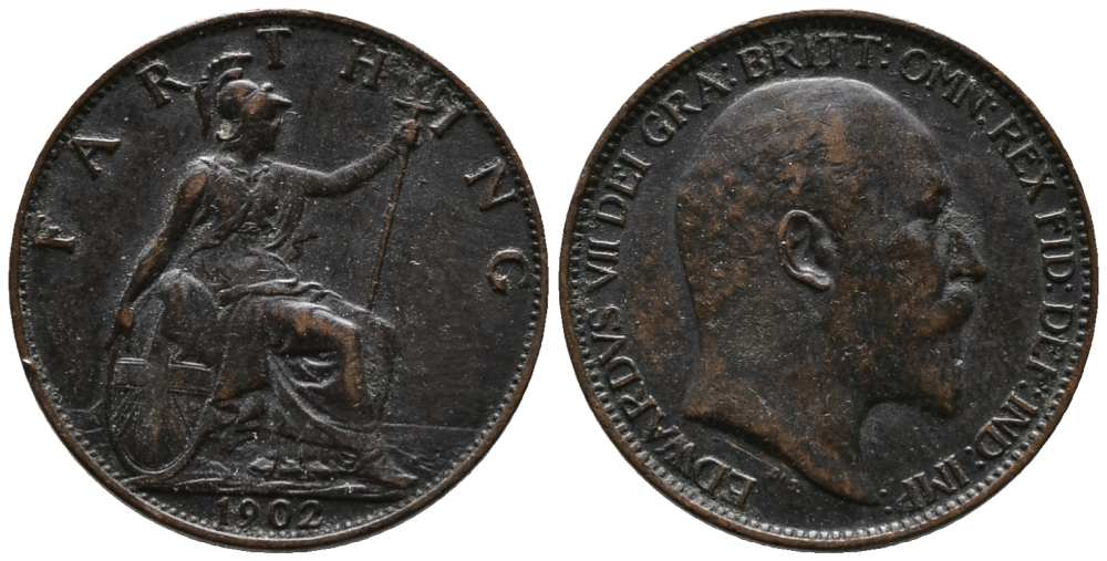 Великобритания 1 фартинг 1902 Эдуард VII (1901-1910), KM 792, Spink 3992 бронза 117-223