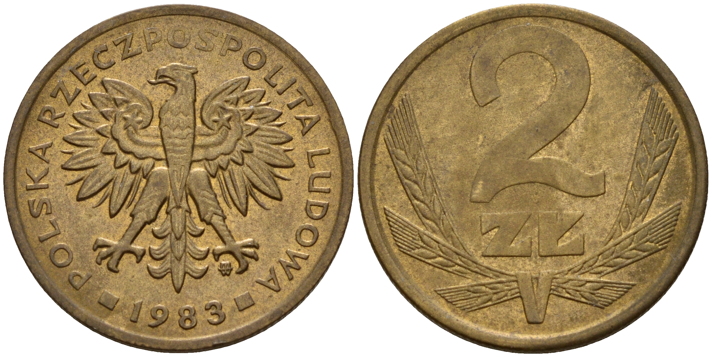 Польша 2 злотых 1983 MW KM 80.1 латунь    4598-1238