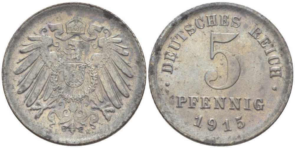 Германия 5 пфеннигов 1915 E KM 19, J. 297, Weege 5 железо 206-712