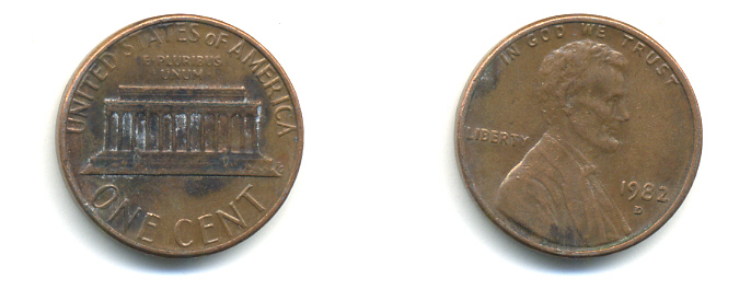 США 1 ЦЕНТ 1982 D, ЛИНКОЛЬН KM 201 медь цинк 179-356