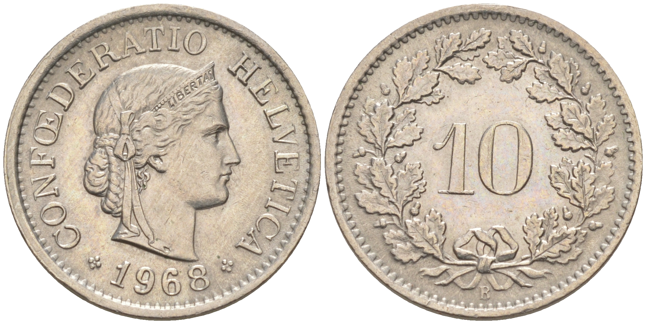 Швейцария 10 раппенов 1968 В KM 27 медно-никель 188-736