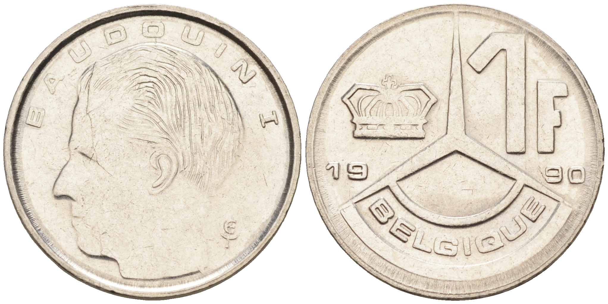 БЕЛЬГИЯ 1 ФРАНК 1990 BELGIQUE KM 170 железо плакированное никелем 4588-513