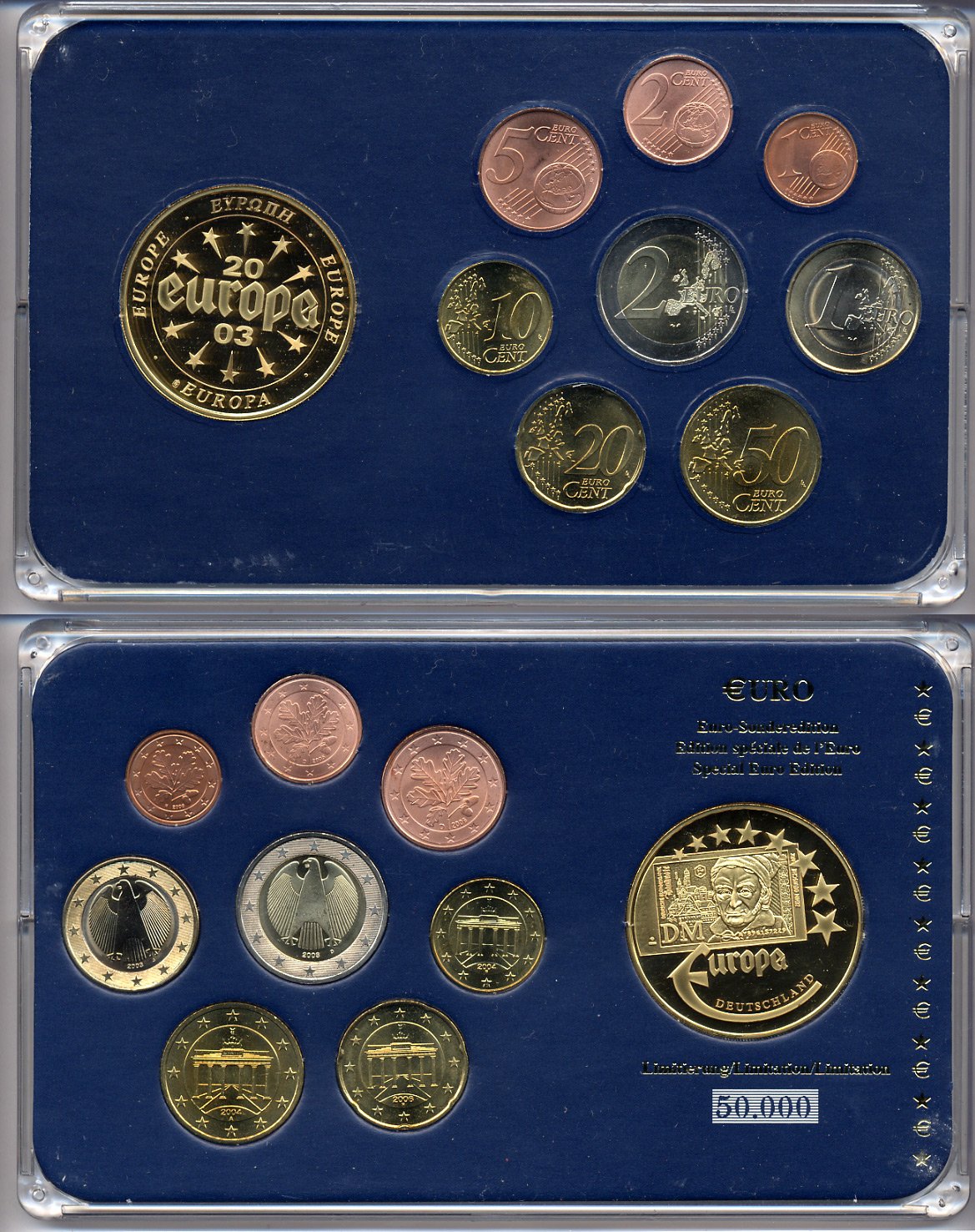 ФРГ евронабор от 1 евроцента до 2 евро  включает жетон банкноты Германии, планшет  биметалл, медно-никель  UNC  3-6-5-04