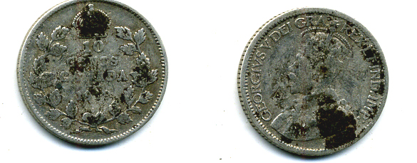 КАНАДА 10 ЦЕНТОВ 1919 ГЕОРГ V серебро 46-1121