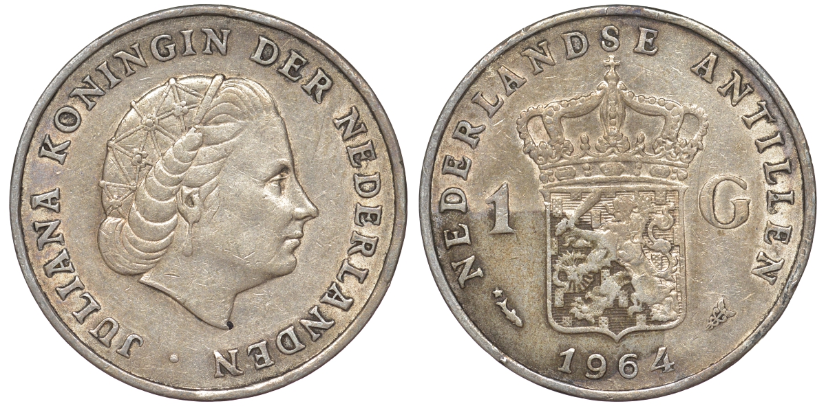 Нидерландские Антилы 1 гульден 1964 Юлиана (1948-1980) KM 2 серебро 36-1032