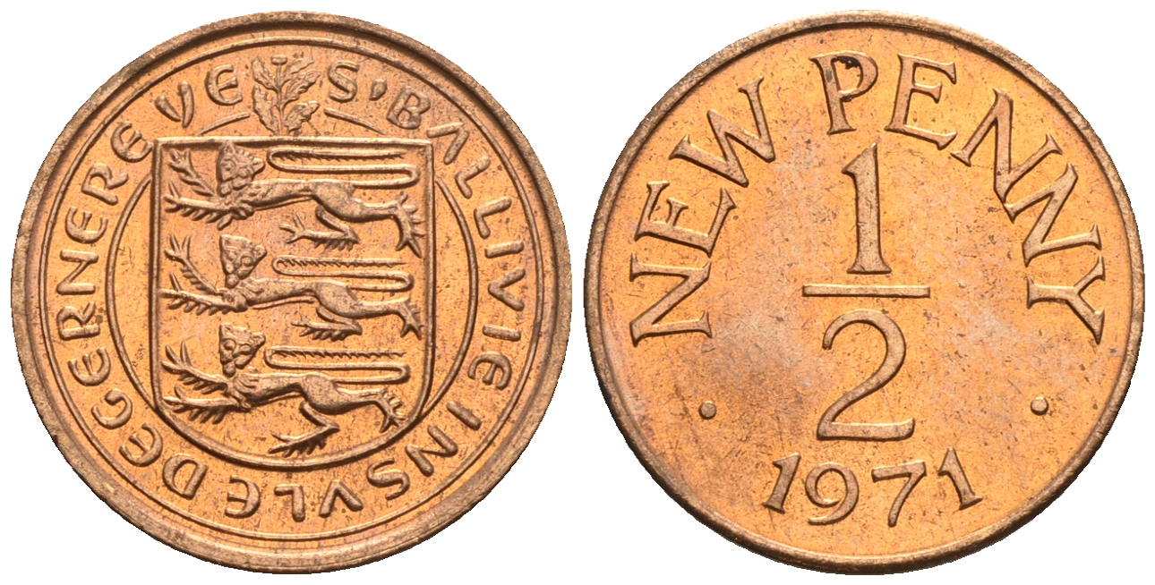 Гернси 1/2 пенни 1971 Елизавета II (1952-2022), герб KM 20 бронза  UNC  220-1213