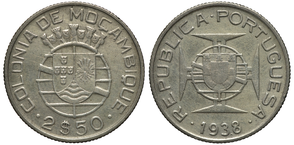 Португальский Мозамбик 2 1/2 эскудо 1938 KM 68 серебро 5010-432