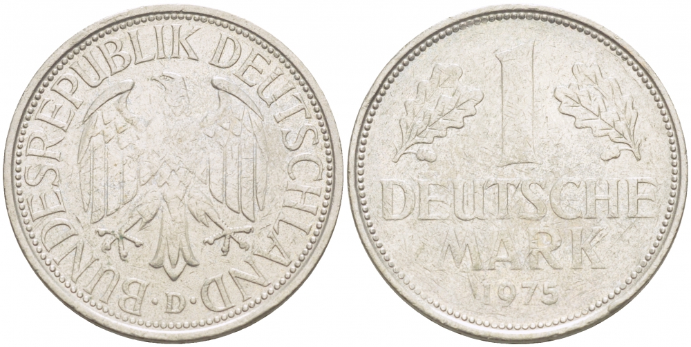 ФРГ 1 МАРКА 1975 D KM 110, J. 385 медно-никель 3996-734