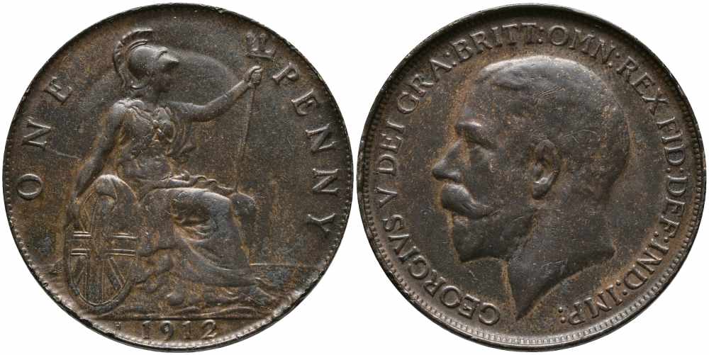 Великобритания 1 пенни 1912 H, Георг V (1910-1936) KM 810, Spink 4052 бронза 87-1343