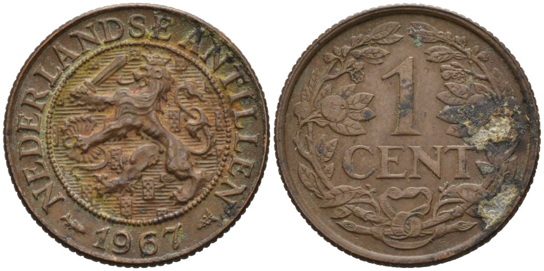 Нидерландские Антилы 1 цент 1967 Юлиана (1948-1980) KM 1 бронза 4564-532